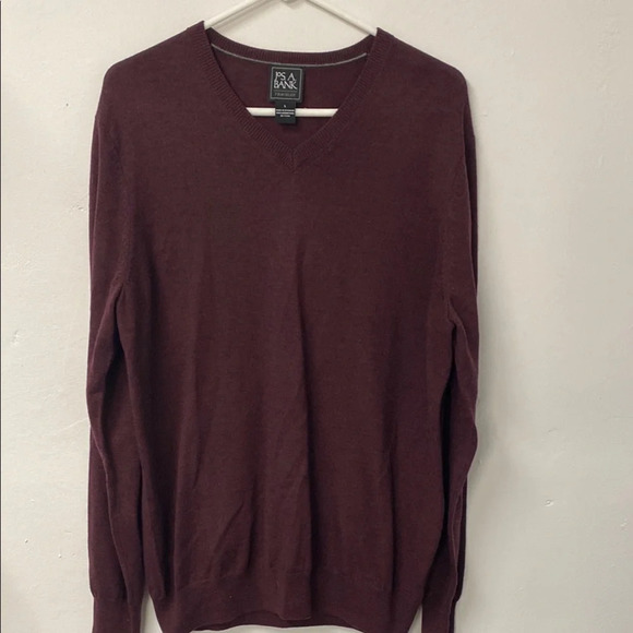 Jos A Banks Traveler 100% Merino Wool V Neck Sweater Men's Size Large Maroon - Picture 1 of 7